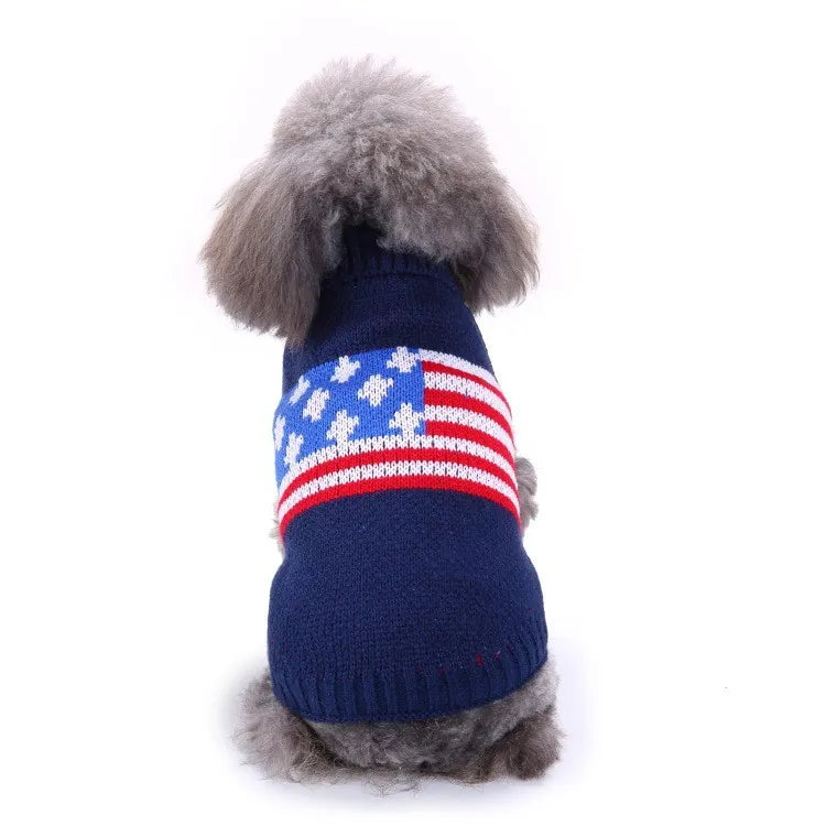 Christmas knit dog sweater with snowflake and reindeer pattern