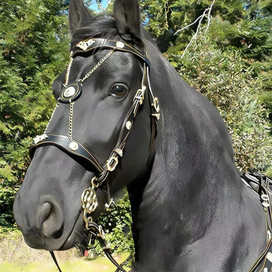 EquiElite™ PU Leather Horse Halter & Lead Rope Set – Premium Comfort, Total Control